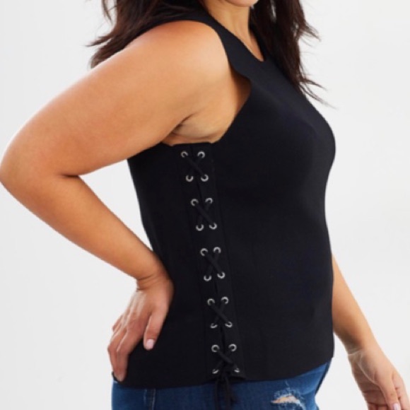 Rebel Wilson x Angels Side Lace Up Knit Top Black - Picture 5 of 6